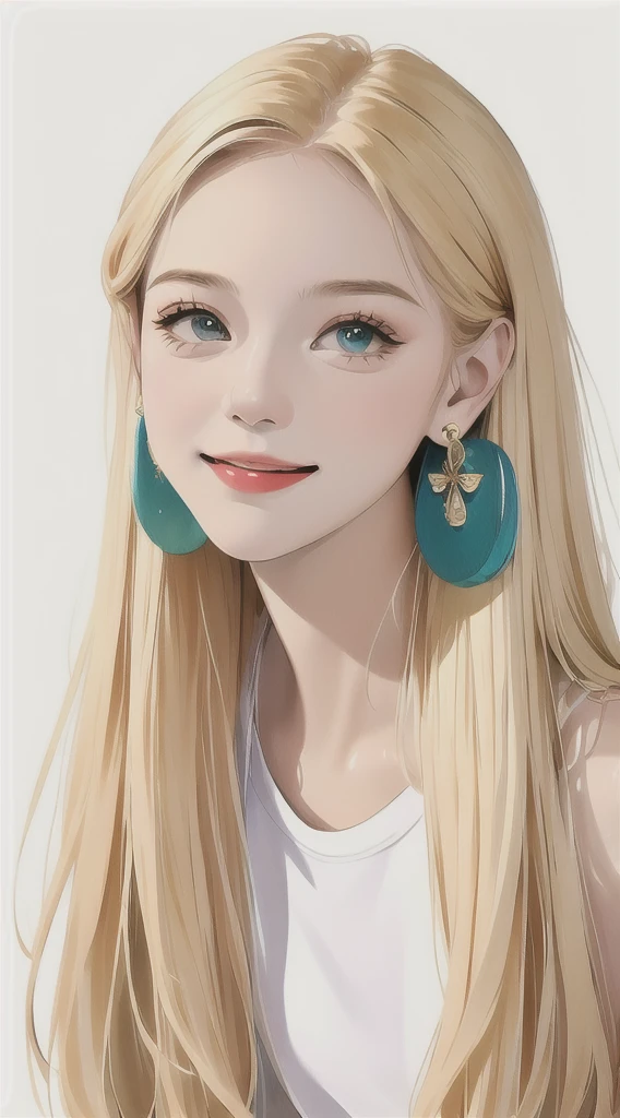 ((Masterpiece)),Cute girl with random hair, Messy, Earrings, Street Style, Carefree look, Plain background, A light smile, Simple Background, Minimalist