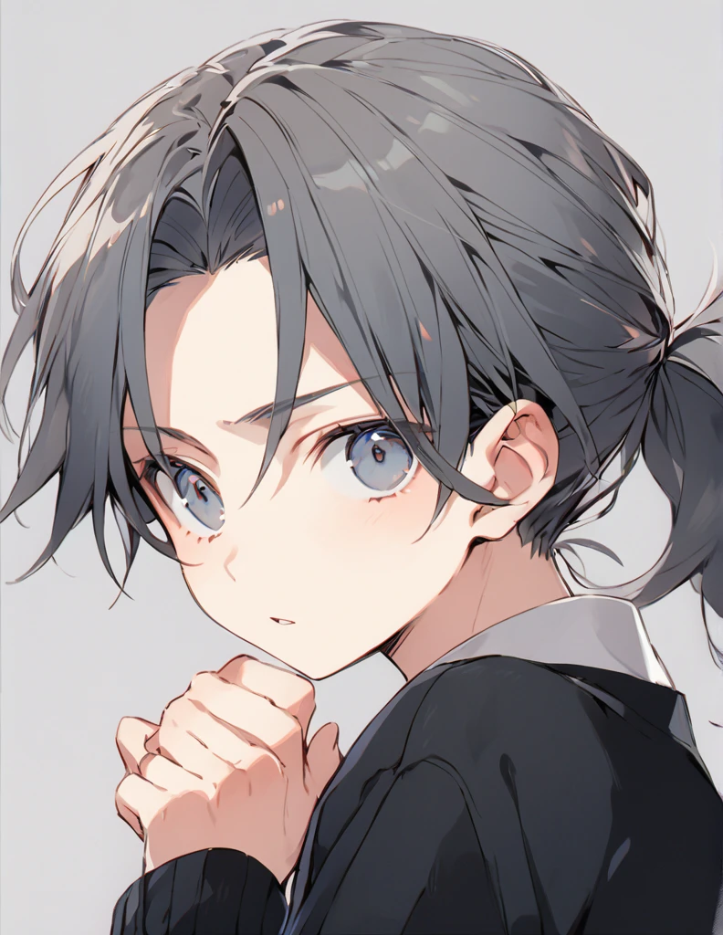 Middle school boy gray ponytail hair スケッチ