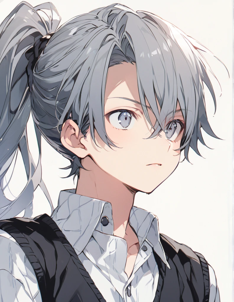 Middle school boy gray ponytail hair スケッチ