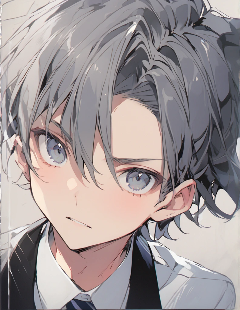 Middle school boy gray ponytail hair スケッチ