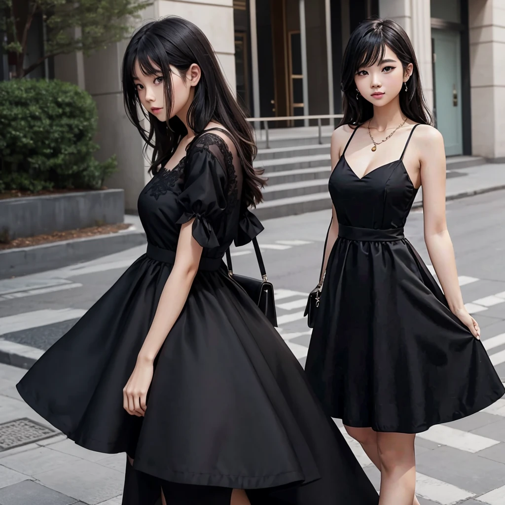 Make a girl wearing a elegant black dress