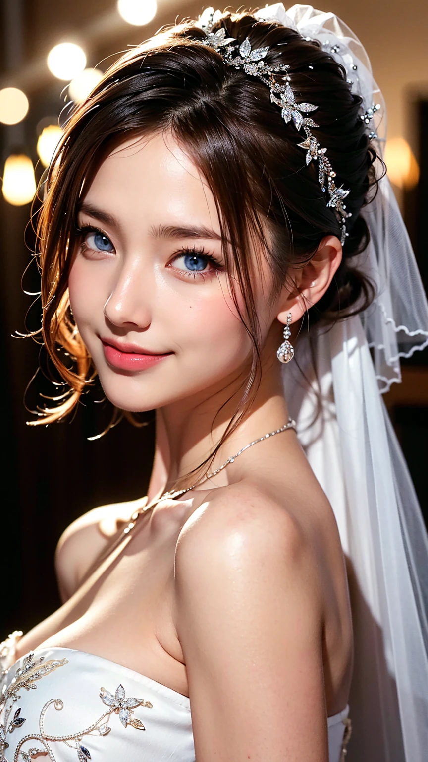 bride、Wedding Style、Wedding Styleの写真、Luxury dresses、church、Light clothing、Formal Wear、night景、illumination、blue eyes、blonde、short hair、Hair tied up、Full body photo、Sexy Face、short hair、 Complete look、(((masterpiece)))、((Highest quality))、((超Realistic))、成熟したwoman、成熟したwoman、perspective、Very detailed、The perfect temptation、Best image quality、Fine-grained image quality、beautiful、Europe, woman, French, woman Italian, Italian, smile、blue eyes、jewelry, blue eyes, Realistic, High resolution, Glowing Skin, (Detailed face),jewelry, , night, blonde, Wavy Hair,Attractive appearance, smile,
