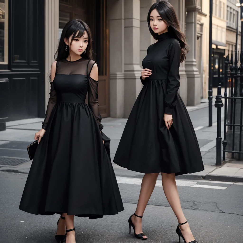 Make a girl wearing a elegant black dress