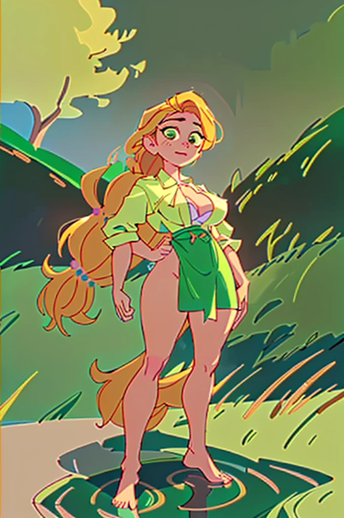 (rapunzel:1), tangled,  (standing in water:1.2), (long hair, blonde hair, green eyes:1), (long braid:1.5),  ((green eyes), (naked),  cartoony facial features, large round eyes, blonde hair, (realistic:1.2),  (masterpiece:1.2), (full-body-shot:1),(Cowboy-shot:1.2), green grass,  (highly detailed:1.2),(detailed face:1.2), (gradients), colorful, detailed eyes, (detailed landscape:1.2), (natural lighting:1.2),(detailed background),detailed landscape, (dynamic pose:1.2), close shot, solo, naked, big breasts,  topless,  bottomless,  vagina,  not wearing clothes, sex