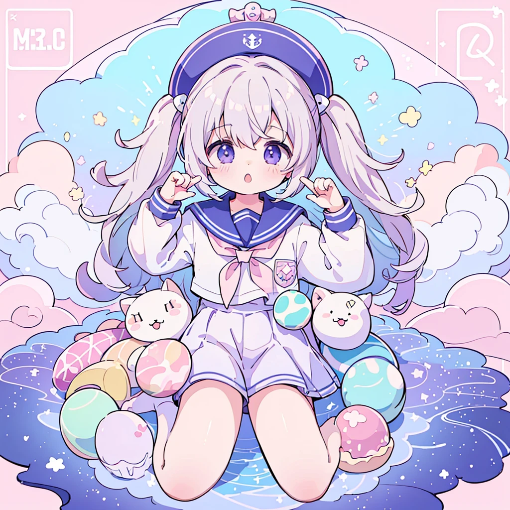 1kawaii girl、(((Highest quality、Masterpiece、Official Art、Dynamic composition、pastel colour)))、 in sailor uniform、Big round circle、