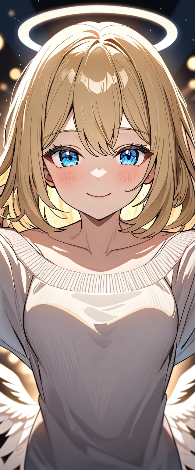 Blonde woman with blue eyes and a black top smiling for the camera, imagem de perfil, foto do perfil, Foto de perfil do headshot, 38 anos, 3 6 anos, 4 0 anos, 3 2 anos, taken in the early 2020s, sorriso atrevido, mulher de 30 anos, 3 0 anos de idade mulher, happily smiling at the camera