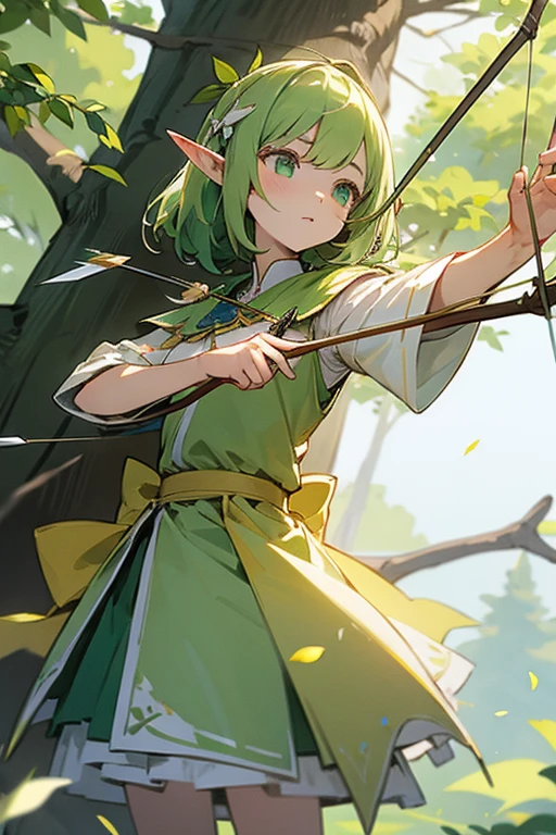 Elf、girl、Pale yellow-green、On the tree、Bow and Arrow