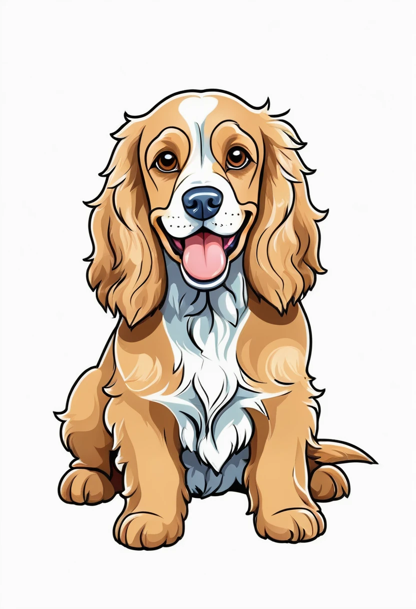happy colored cocker spaniel, Cartoon style, outline, vector, white background