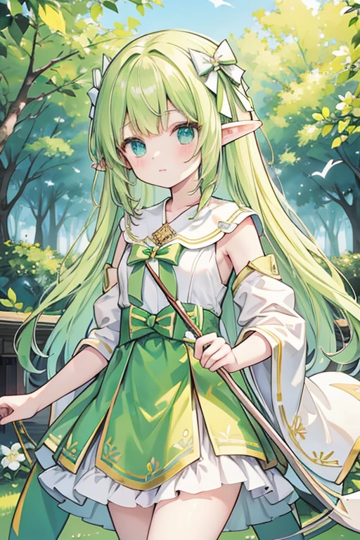 Elf、girl、Pale yellow-green、On the tree、Bow and Arrow