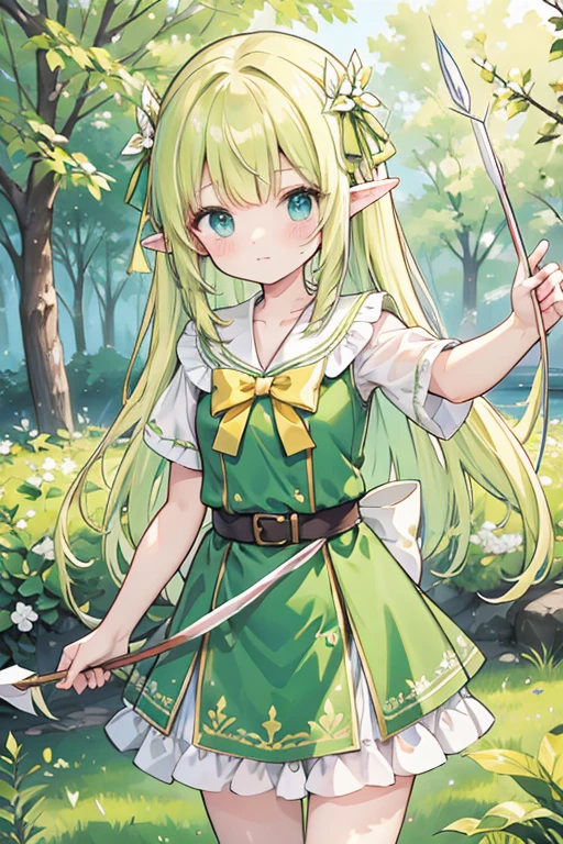 Elf、girl、Pale yellow-green、On the tree、Bow and Arrow