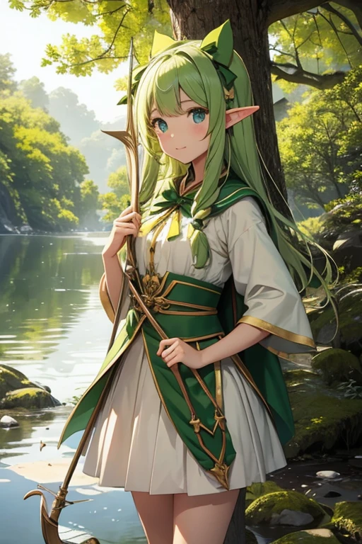 Elf、girl、Pale yellow-green、On the tree、Bow and Arrow