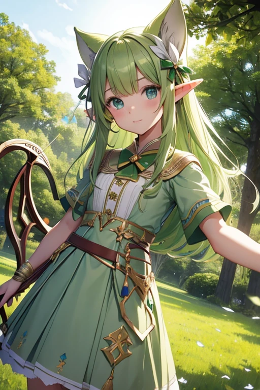 Elf、girl、Pale yellow-green、On the tree、Bow and Arrow