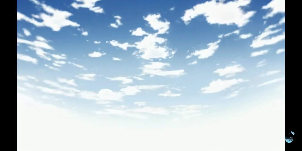 A clear, sunny sky, with a light blue gradient on the horizon intensifying to a deeper blue as it rises. Add scattered white clouds, in various ways, with smooth, irregular edges, distributed across the sky. Clouds should look natural and scattered, with some closer to the horizon and others more spread out high in the sky