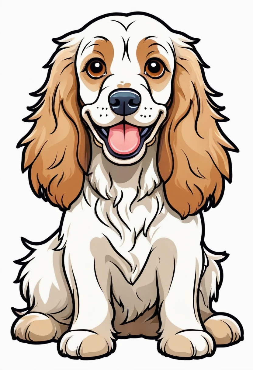 sicker, happy colored cocker spaniel, Cartoon style, outline, vector, white background