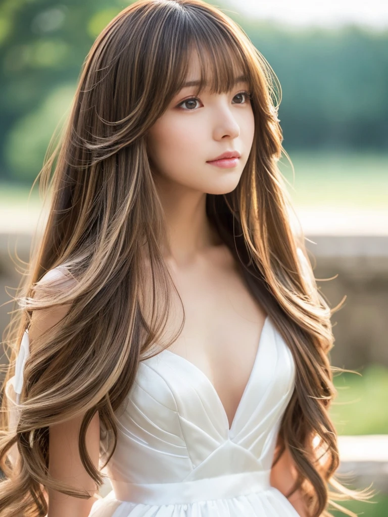 ((whole body))　(big 1.4)　Beautiful Fantasy Girl　((Highest quality)), ((masterpiece)), (Get used to it), Perfect Face　(1 Girl)　(French)　(she is 15 years old、The cutest teen in France.)　((Highest quality)), ((masterpiece)), length blonde hair 　length, 輝く茶colorの髪,Golden Silky Hair, Straight Brown Hair, length blonde straight hair, Perfect Silky Straight Hair, Straight Brown Hair, length blonde hair, sheの髪は長くてまっすぐだ, detailed length 　((big 1.4))　Super Long Hair down to the ankles　((Neat bangs　The neatly trimmed bangs are princess cut and cover the entire forehead......))...　明るい深紅colorの唇　good, Anatomically correct hand　Thin fingers　Anatomically correct5本の指　Sexy professional makeup　Beautiful French girl face, French facial features, Long Hair shiny Long Hair, length, 輝く茶colorの髪, length, Straight Brown Hair, sheの髪は長くてまっすぐだ, Super Long Hair girl, Silky Hair, length blonde hair, Silky Hair, length, Flat Hair, Silky texture, Long Hair, length, Flowing brown hair, thin and shiny hair　Anatomically correct、White beautiful human skin and detail of hands and fingers　Beautiful Eyes　Mouth Details　the corners of the mouth rise slightly　Cool look　　(眉毛のcolorは濃い茶colorです)　　(黄color dress posing for a picture, Disney Portraits, tumbler, What it is？, wearing organza gown, dressed beautiful gown, lady using 黄color dress, color: 黄color, A woman wearing a sparkly floral dress, elegant 黄color skin, gown, Fantasy Dress, Formal Wear, light 黄color　beautiful gown, 黄color theme　)　(A church with high quality stained glass..)　(she&#39;Random Pause)　(Random model standing pose)