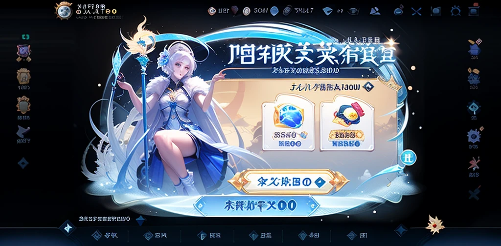 game interface, Activity, pop up, 1 Girl, Solitary, skirt, White hair, Button, closure, icon, Logo, Warm gradient, Star, Soft, HD, Beautifully