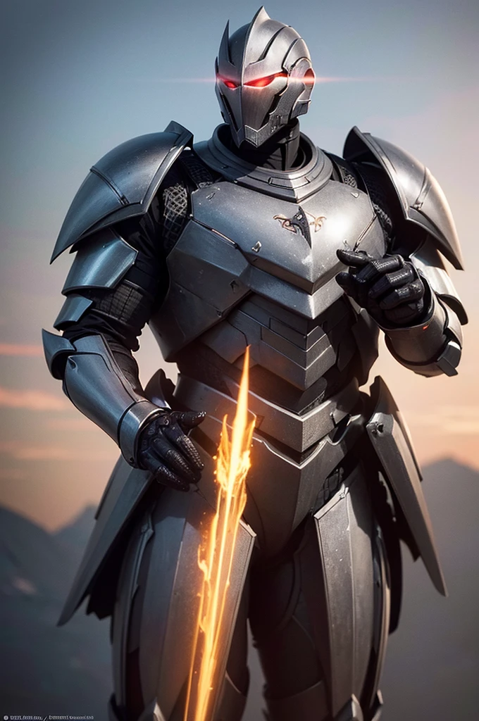 a heavily armored titanium knight, intricate sci-fi battle armor, glowing ruby crystals embedded in the titanium plates, detailed metallic textures, dramatic lighting, cinematic composition, epic scale, ultra-detailed, (best quality,4k,8k,highres,masterpiece:1.2),ultra-detailed,(realistic,photorealistic,photo-realistic:1.37),concept art,digital painting,mech,futuristic,dark fantasy, abençoada por