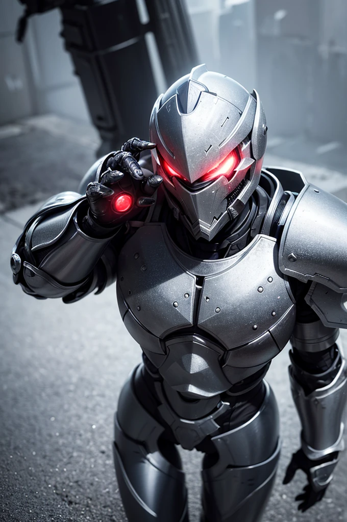 a heavily armored titanium knight, intricate sci-fi battle armor, glowing ruby crystals embedded in the titanium plates, detailed metallic textures, dramatic lighting, cinematic composition, epic scale, ultra-detailed, (best quality,4k,8k,highres,masterpiece:1.2),ultra-detailed,(realistic,photorealistic,photo-realistic:1.37),concept art,digital painting,mech,futuristic,dark fantasy, abençoada por