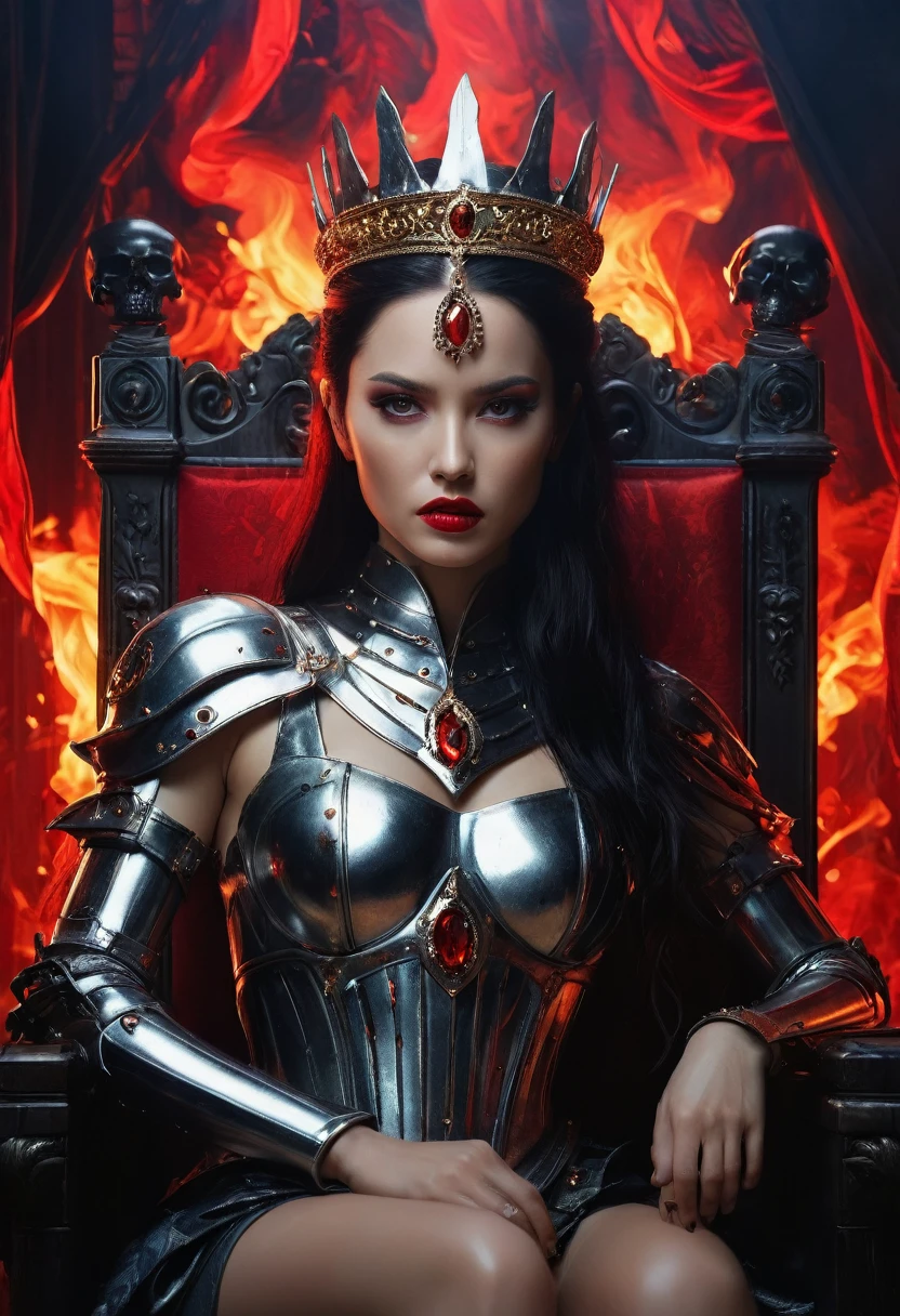 breathtaking ethereal RAW photo of female, (((by John Collier, John William Waterhouse, pinup style, silver, gold), perfect anatomy,The Queen of the Damned sits regally on her throne of black iron and red gems, her presence commanding and formidable. Her legs are crossed elegantly, exuding both power and grace. She wears a magnificent crown that sparkles atop her head, complementing her long,hair that cascades over her shoulders like a fiery waterfall. Her dark makeup accentuates her piercing red eyes, making them glow with an intense, otherworldly light. ,DonMH4ny4XL,
)), dark and moody style, perfect face, outstretched perfect hands. masterpiece, professional, award-winning, intricate details, ultra high detailed, 64k, dramatic light, volumetric light, dynamic lighting, Epic, splash art .. ), by james jean $, roby dwi antono $, ross tran $. francis bacon $, michal mraz $, adrian ghenie $, petra cortright $, gerhard richter $, takato yamamoto $, ashley wood, tense atmospheric, , , , sooyaaa,IMGFIX,Comic Book-Style,Movie Aesthetic,action shot,photo r3al ,bad quality image,oil painting, cinematic moviemaker style,Japan Vibes,H effect,koh_yunjung ,koh_yunjung,kwon-nara,sooyaaa,colorful,bones,skulls,armor,han-hyoju-xl
,DonMn1ghtm4reXL, ct-fujiii,ct-jeniiii, ct-goeuun,mad-cyberspace,FuturEvoLab-mecha,cinematic_grain_of_film,a frame of an animated film of,score_9,3D,style akirafilm,Wellington22A,Mina Tepes,lucia:_plume_(sinful_oath )_(punishing:_g,VAMPL, FANG-L ,kizuki_rei, ct-eujiiin,Jujutsu Kaisen Season 2 Anime Style,ChaHaeInSL,Mavelle,Uguisu Anko,Zenko