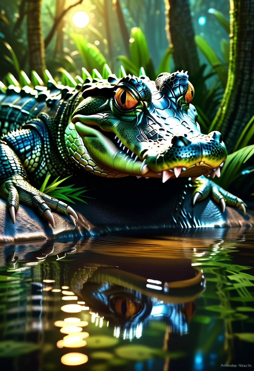 cuban crocodile, 8k, hyper detailed, Magical atmosphere, andreas rocha
