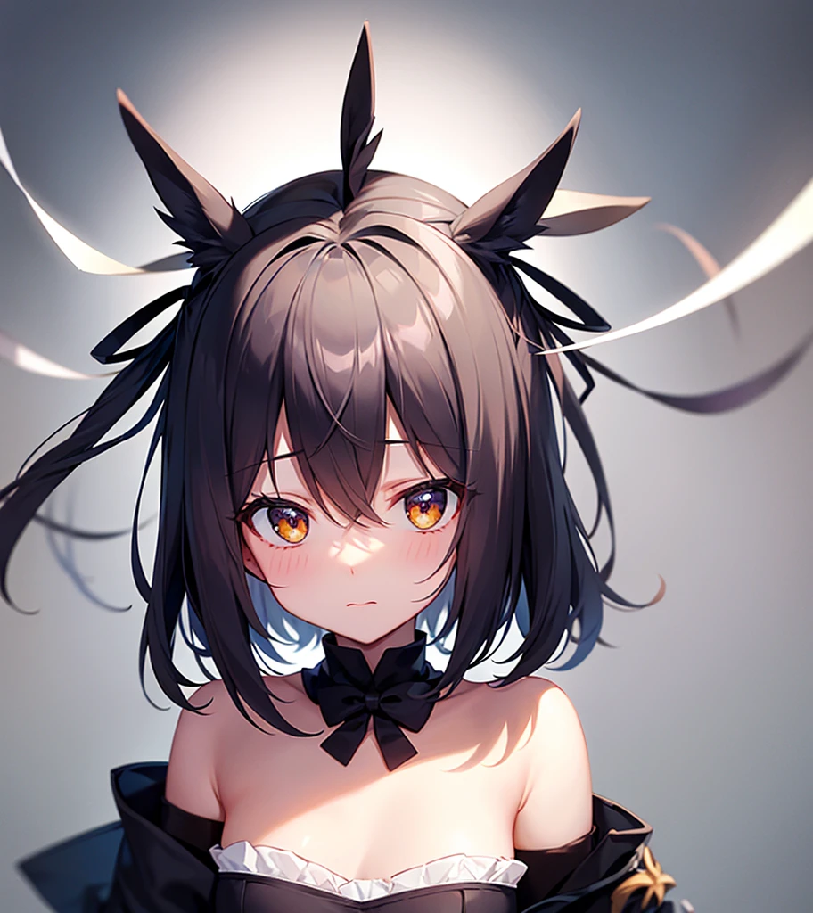 (Bunny girl),Cute little ,Tiny ,Small girl,,Childish face, Very fine clean face,Top quality,Black Hair,(Dark Room), Subtle light, Natural light,Soft lighting,Light from directly behind, (Are standing),With bust up,Front view,Black background