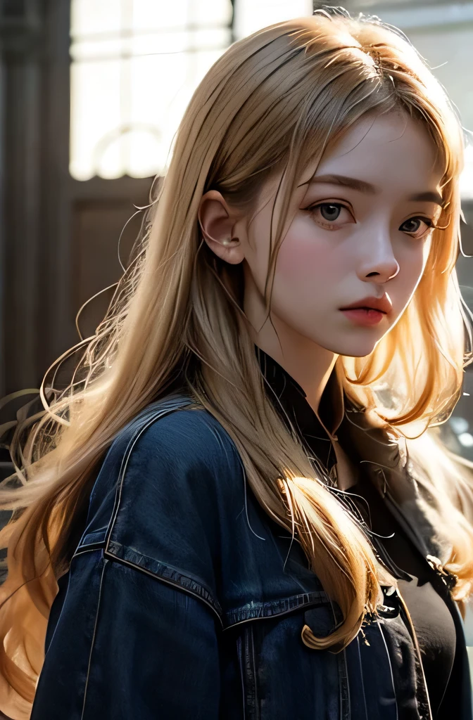 Highest quality、Highest quality、Professional portrait、Science fiction、My name is Emilia Coleman.、-yeld fee、Nickname is Emily、German look、blonde、Long Hair、Wearing a high 、Separated from his parents and raised by his uncle and aunt、He has a sulky side and longs for the adult world.、The background is a blurred night view
