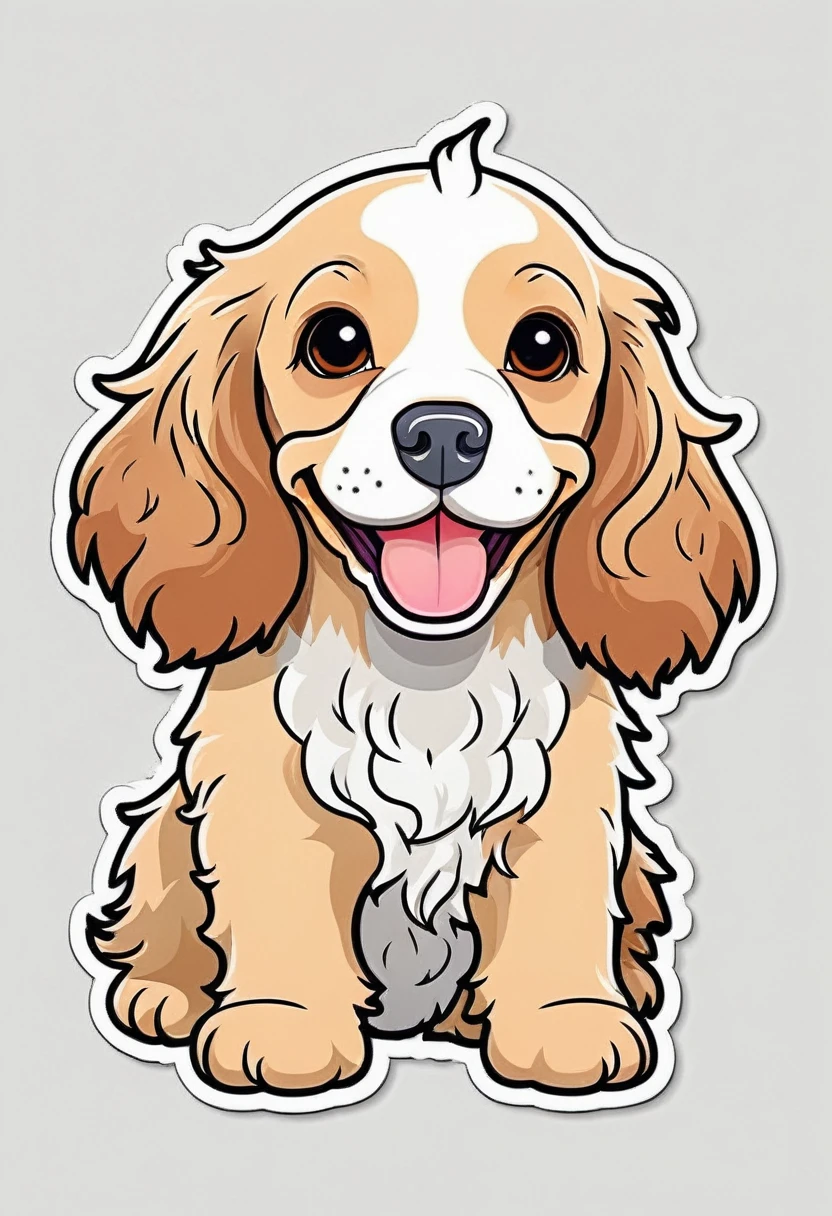 sticker, happy colored cocker spaniel, kawaii style, outline, vector, white background