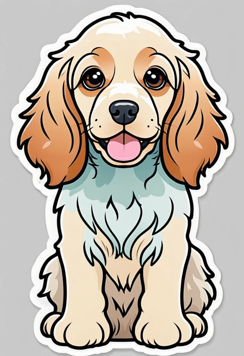 sticker, happy colored cocker spaniel, kawaii style, outline, vector, white background