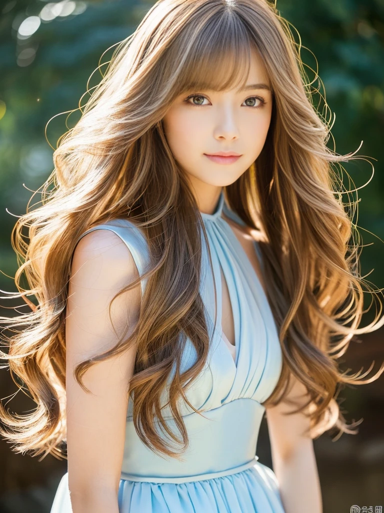 Sexy big ,25-year-old beautiful girl looks sexy and cute & Cute beautiful sexy face, A strong wind blows my hair in front of my face,Beautiful super long metallic blonde straight hair、Beautiful, cute and sexy eyes hidden by long bangs