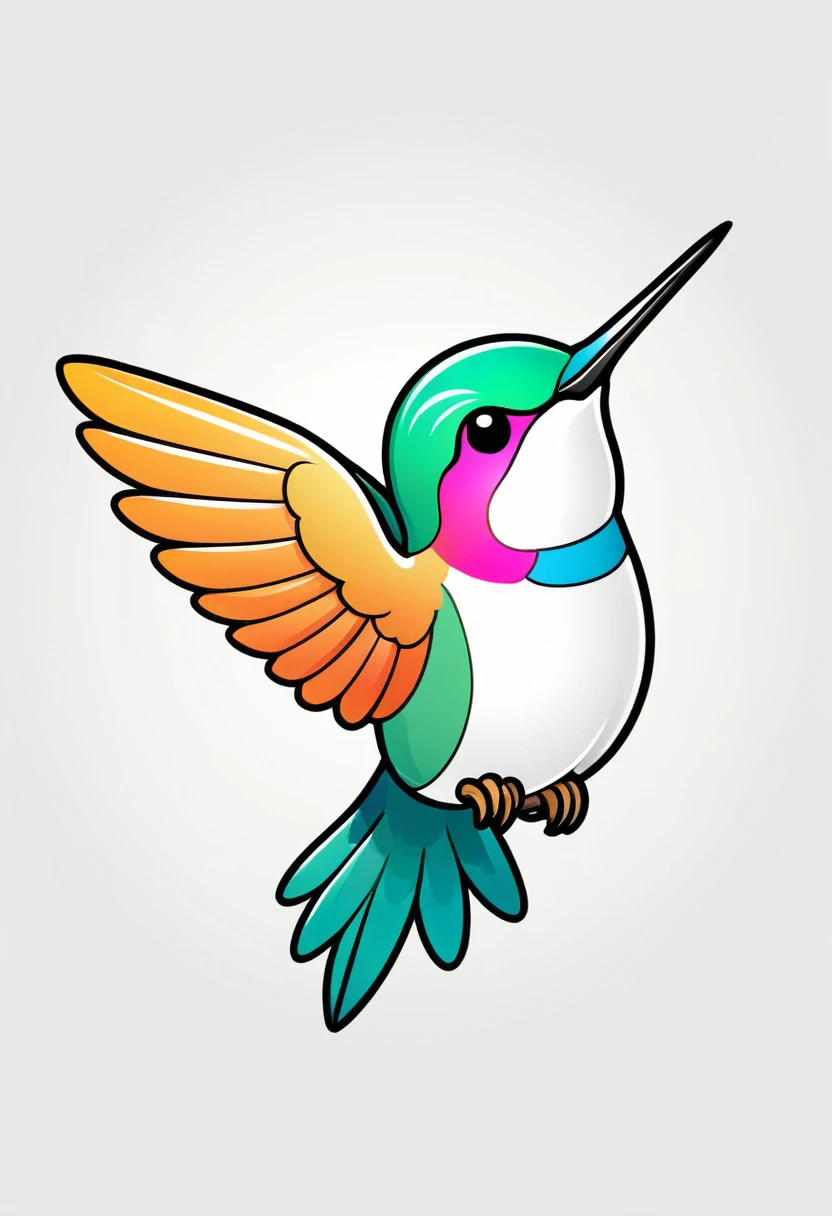happy colored humming-bird, kawaii, outline, vector, white background