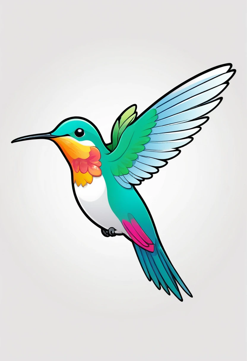 happy colored humming-bird, kawaii, outline, vector, white background