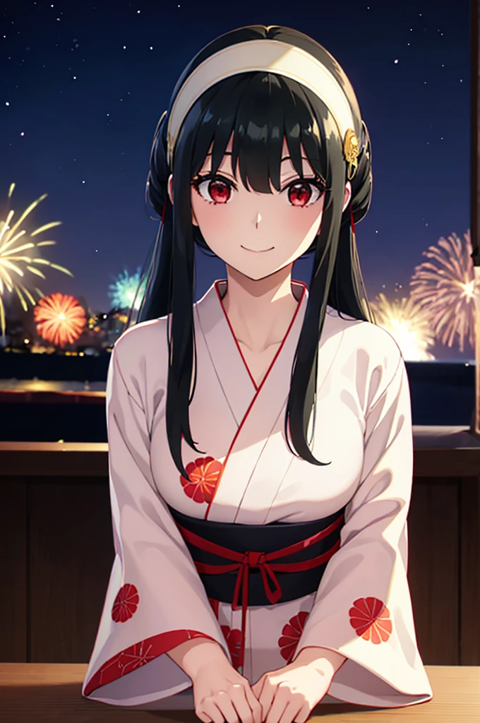(SFW:1.8、masterpiece, Highest quality),1people々々, 一people々々in, Absurd、現実inは捉えられないディテールと美しさ、hyper Realistic, Realistic,Realistic, Looking at the audience, 美しいbangs:2、魅力的なbangs:2、bangs:2、), Mouth closed, Big Tits Eyes、eyelash、 whole :2、(((Add highlights to the eyes:1.4、Long Hair、She is very 美しい and cute、Show me your ears、Beautiful long neck:1.8、smile、Close your mouth and smile:1.5、bangsと美しい歯)))、Ideal body type、((firework、Night Sky、Night Skyに美しいfirework、Summer festival))、Beautiful long neck:1.6、Perfect Anatomy、people々Beautiful pads that make you feel happy:2、自然in快適な照明、Keep an eye on your audience、Shadow Fade、Listen carefully、smile、((Black Hair、Red yukata、White hair band、Red eyes))、A starry sky、Rich nature background、fireworkの光、Off the shoulder、Sit on a chair、smile