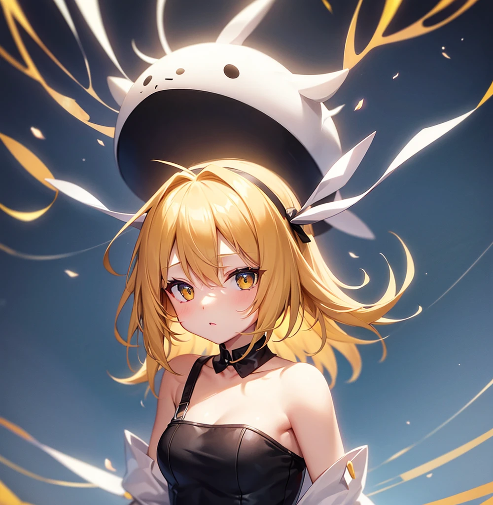 (Bunny girl),Cute little ,Tiny ,Small girl,,Childish face, Very fine clean face,Top quality,Yellow Hair,(Dark Room), Subtle light, Natural light,Soft lighting,Light from directly behind, (Are standing),With bust up,Front view,Black background