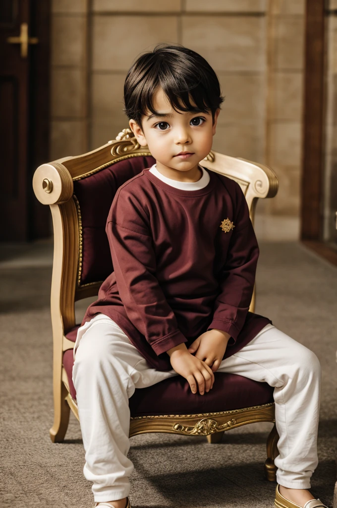 Baby prince , sitting in king place thrown 