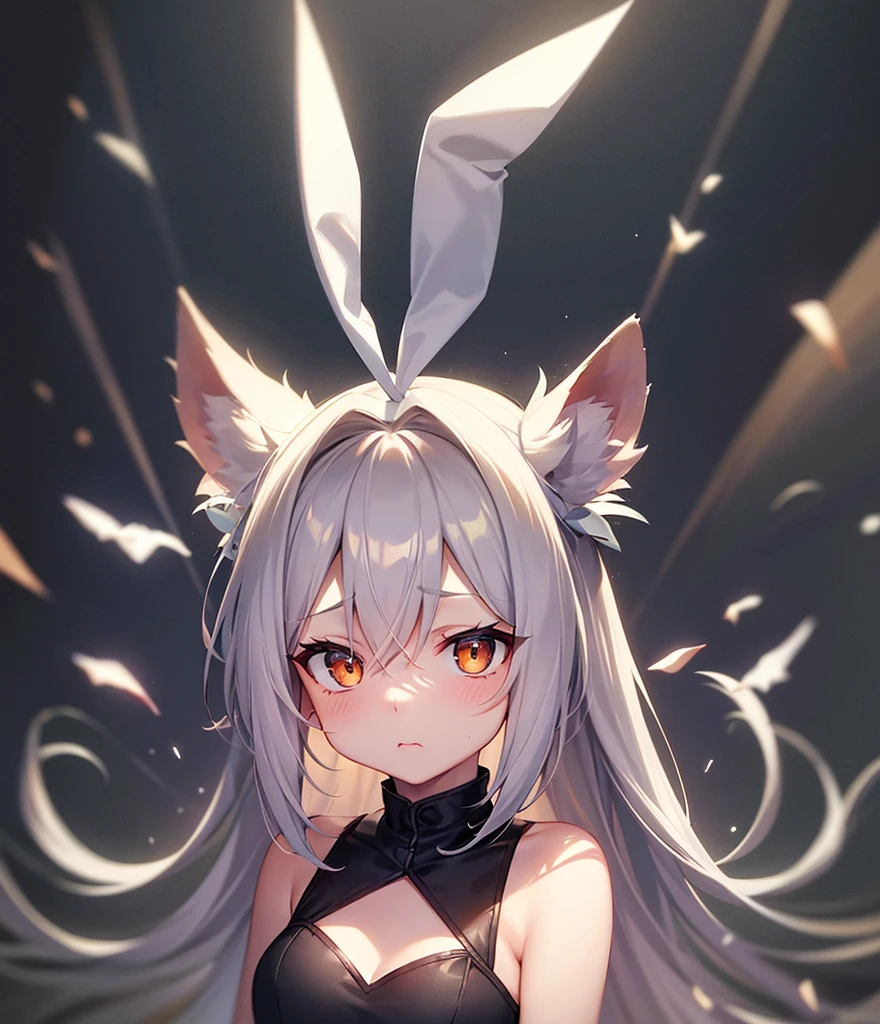 (Bunny girl),Cute little ,Tiny ,Small girl,,Childish face, Very fine clean face,Top quality,(Dark Room), Subtle light, Natural light,Soft lighting,Light from directly behind, (Are standing),With bust up,Front view,Black background