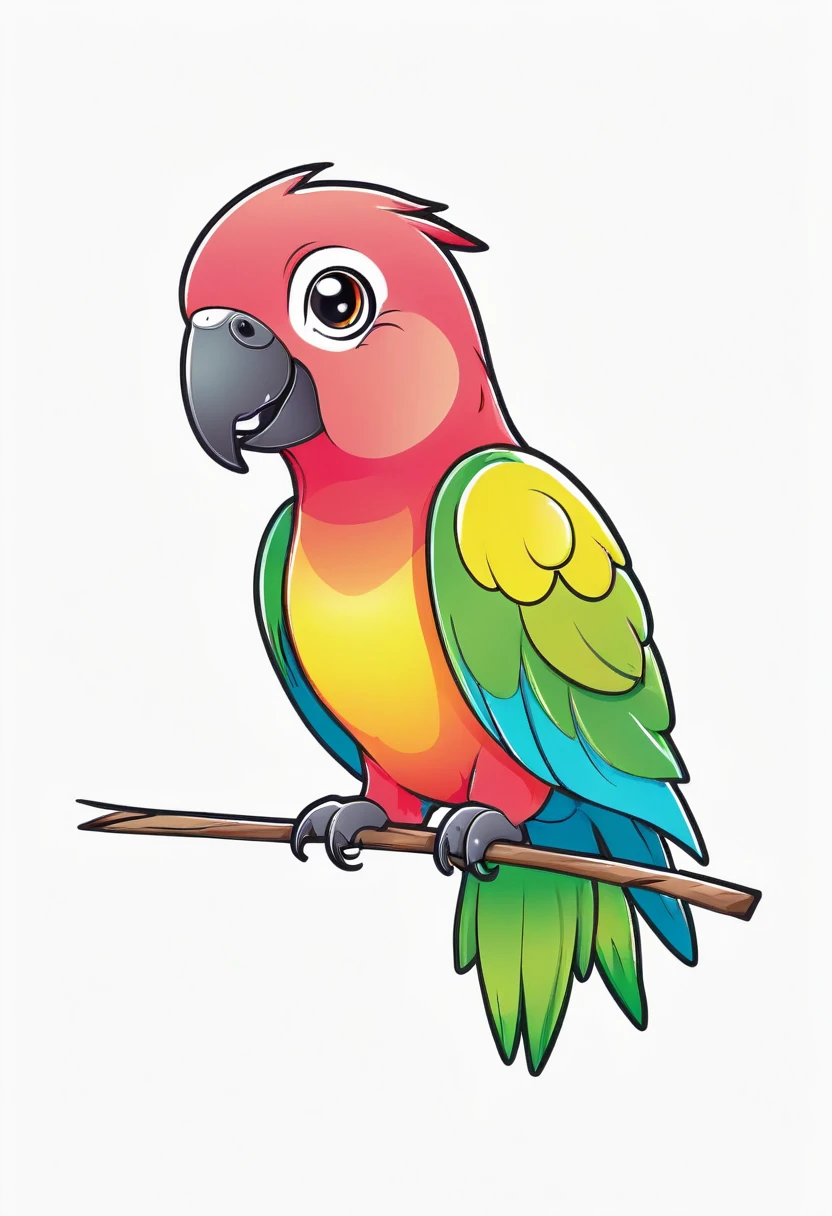 happy colored Parrot, kawaii, outline, vector, white background