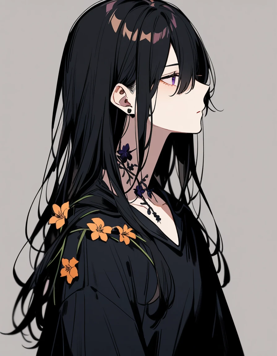 17-year-old girl, Dark look, Flowers growing on my neck