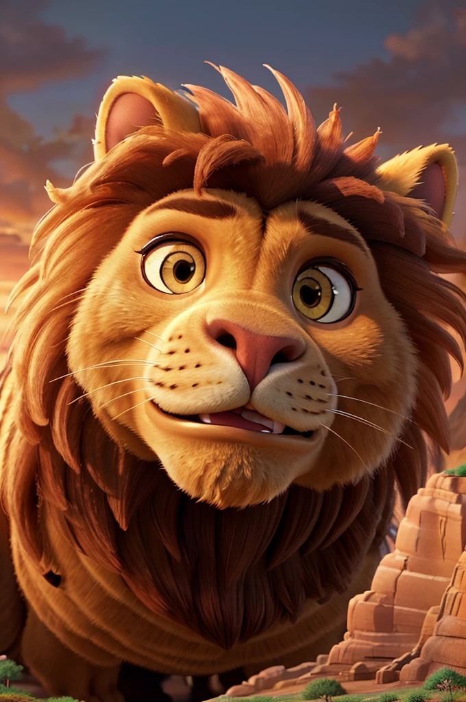 a giant barbarian lion king, golden armor, golden crown, brown boots, gold and brown bracelets, jungle background, beanstalk, fairytale, (best quality,4k,8k,highres,masterpiece:1.2),ultra-detailed,(realistic,photorealistic,photo-realistic:1.37),detailed eyes,detailed lips,extremely detailed face,longeyelashes,muscular body,fierce expression,dramatic lighting,vibrant colors,cinematic composition