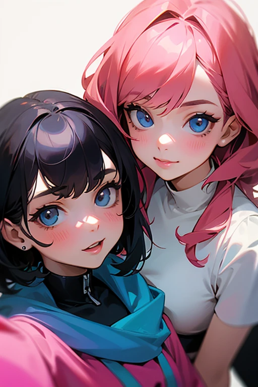 Portrait two girls, take a selfie , it's raining stars