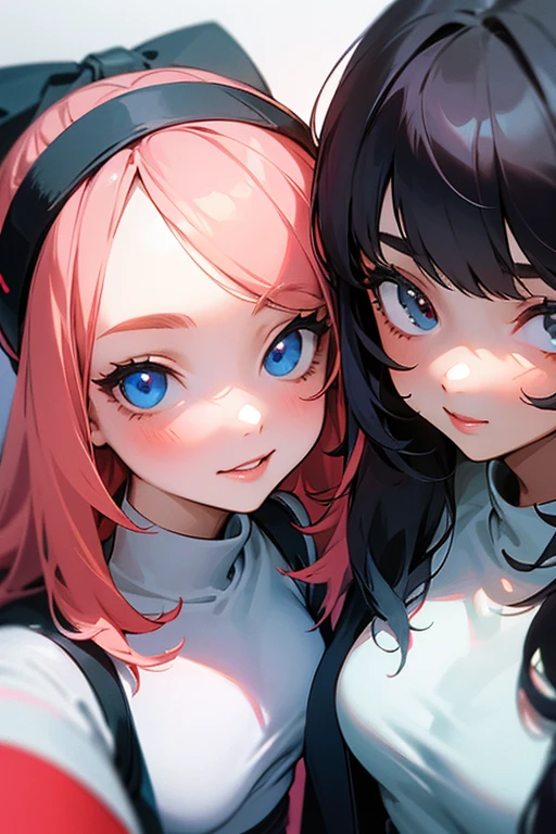 Portrait two girls, take a selfie , it&#39;s raining stars