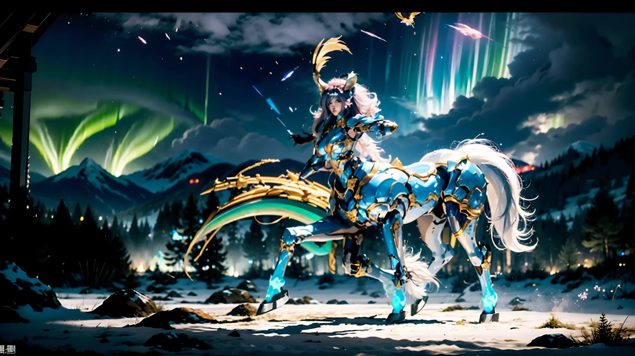 In the beautiful illustration of this super-grand scene,The ultra-distant lens shows us(More than eight distinctive and beautiful female centaurs,Half man, half horse,Half man, half horse角色:9.9),Their personality、Distinctive and vivid features。from(A radiant, angelic, snow-white centaur from heaven:1.1),arrive(Nightmare-like fiery red centaur surrounded by flames:1.1)、再arrive(Green Centaur, the wind fairy dancing in the air:1.1)、再arrive有(One-horned blue centaur surrounded by lightning:1.1),arrive(A mechanical-style mecha Centaur shining with metallic light:1.1)、再arrive(A powerful dragon-shaped centaur wearing colorful dragon scale leather:1.1)、再arrive(A slender elven centaur that is graceful and agile:1.1)Gracefully wears a flower crown、arrive(Enchanting and charming Tiflin centaurs:1.1)、再arrive(A succubus centaur with an indescribably sexy feeling:1.1)。Each Centaur character fully demonstrates his unique style。The illustration uses advanced artistic techniques and tools,Use nesting、Weaving、Splicing、perspective、interlude、Montage and other artistic techniques,Divide the scene into sections by geometric arrangement,Each part corresponds to a role,from而更有效地利用了空间,Make eight centaurs exist in one picture at the same time,(The style tends to be grotesque、Hayao Miyazaki、Aesthetic、Unavailable:3.3)。Through Midjourney's advanced brush tools、Color palette、Material packs和模型包、Texture tools,For each centaur, beautiful props are designed to increase racial characteristics、Clothing and physical features,Enhances the character's personality and visual appeal,(Stunning landscapes in illustrations,There are changing skies、rainbow、aurora、Stars and Moon,Incorporating iconic landmarks such as Mount Everest,and fireworks、Tranquil Lake、Natural and urban elements of waves and neon lights,Creates a magical atmosphere:1.5),Centaurs demonstrate their unique abilities and equipment in a variety of environments,This is true even in extreme alien landscapes。Use Midjourney's tools、Material packs、Texture tools、The color palette makes depicting details vivid and realistic,from复杂的发型和以及不同的种族特质、Body、Appearance features、服装arrive真实的纹理,Greatly improved the realism of the Centaurs and their surroundings,The fusion of multiple art styles adds dynamism to the character's movement at all angles,The overall visual experience is further enriched。The final illustration was described as a "masterpiece",It has the characteristics of "best quality" and "realistic",The details put into the creative process are shown、Level of creativity and craftsmanship。 hdr,(Reality,Masterpiece quality,Best quality)