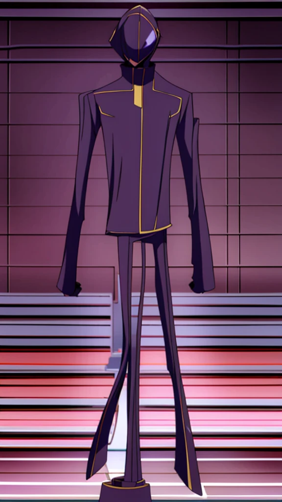 Male, ager, vigilante, wearing dark clothes, a coat, and a mask, athletic build, hands in pockets, standing at attention, nighttime setting, lone figure, facing viewer, fully in frame, full body shot, Code Geass style, codeGeass, CODEGEASS