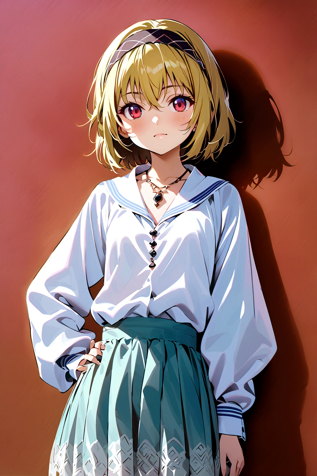 (Houjou_Satoko), (yellow hair), blonde hair, Red eyes, short hair, hair band, Small breasts, I&#39;m 11 years old, 