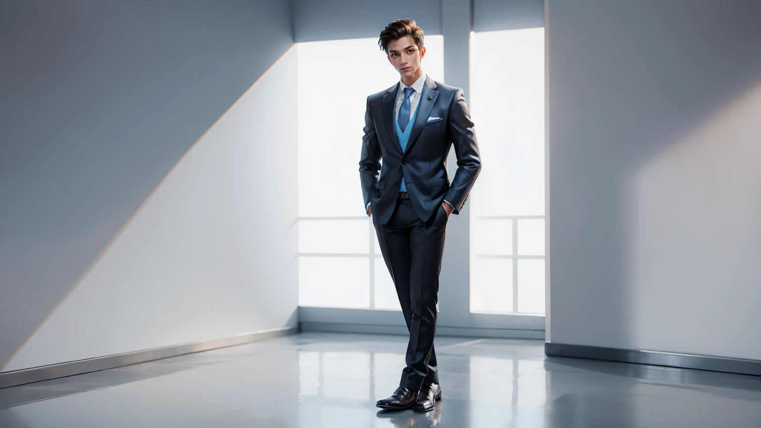 full body straight standing pose a young man, handsome, businessman blue  suit, entrepreneur man, white background, simple white background,