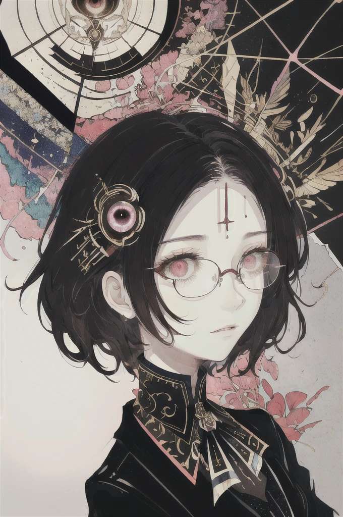 ((Highest quality)), (((masterpiece))), (High resolution), original,Glasses、Glasses、rain、rain、 Highly detailed 8k wallpaper, (Very delicate and beautiful),((Highest quality)),Limited edition palette, style style style style gird, (style:(style:1.5)(style:1.5)1.5), Limited edition palette,[flat_stylechest, black style eyes, long style red hair, Black choker around the neck、style eyes,Floating black t-shirt), feather over style]style, (Double exposure:1.3),(Glitch Hair+++),(Glitch meets dark hair),[Very delicate and beautiful girl who with scarf,feather],(Beautiful and detailed red eyes),world masterpiece theater,whole body,cyber punk, 