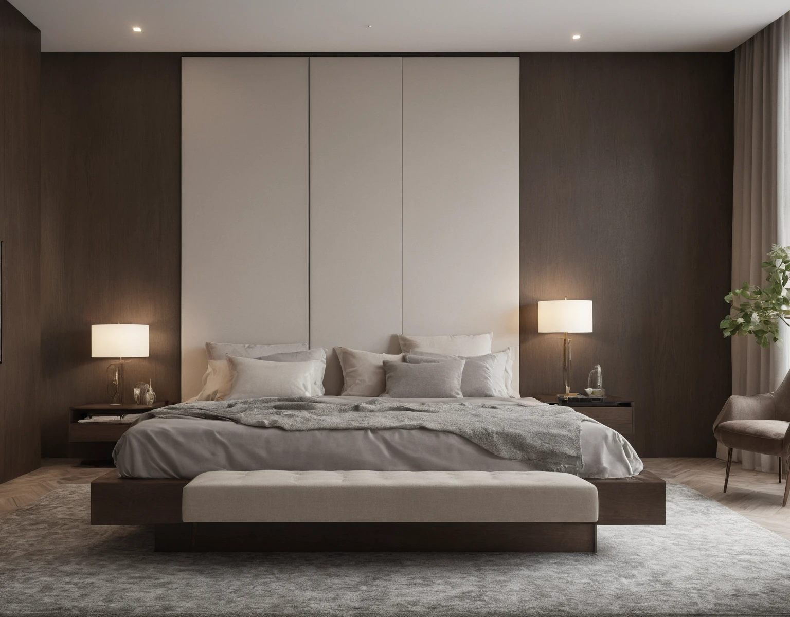 Raw photo,Masterpiece, high quality, best quality, authentic, super detail, interior, bedroom, modern luxury style,bed