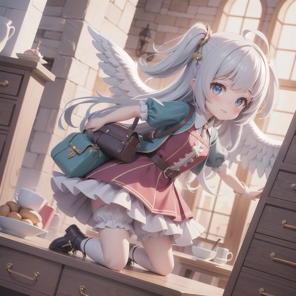 girl 、Medieval dress with panniers、Low Angle、wear bloomers、You can see the drawer、Angel&#39;s Holiday