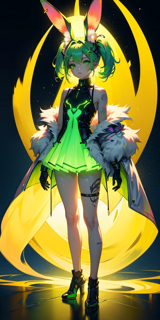 Rabbit technique , Science Fiction, Fluffy ,
1 girl, Tattoo, Glowing tattoo, Glowing eyes, Colorful glowing hair , Full body love, Green Hair,
Kawaiitech, Soft colors, Kawaii, Lovely colors,
