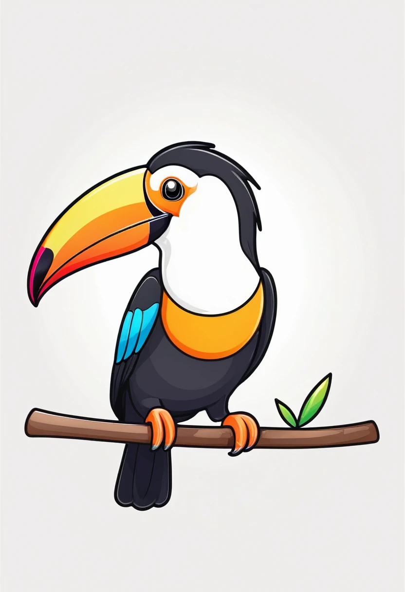 happy colored toucan, kawaii, outline, vector, white background
