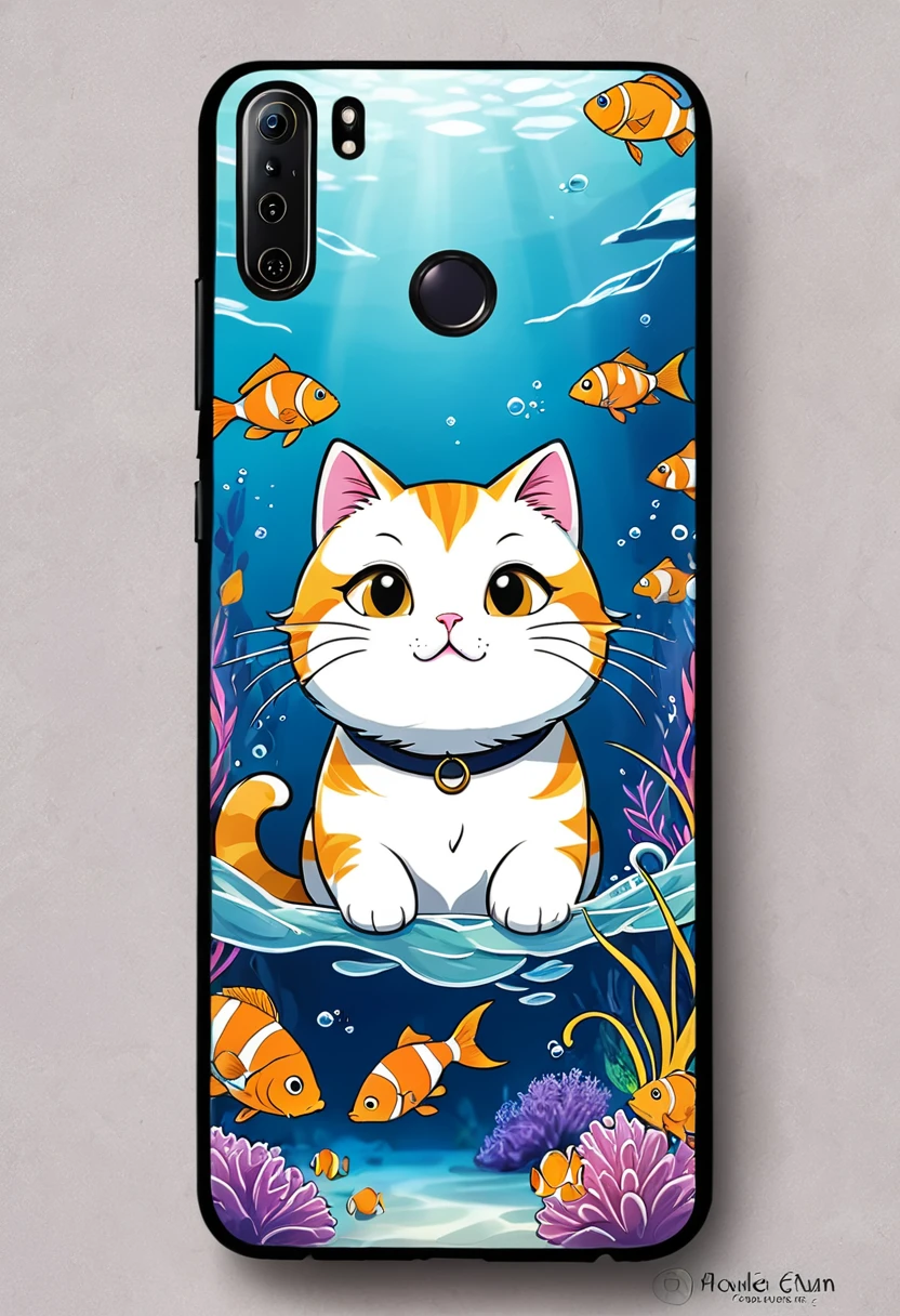 Huawei mobile phone case design:1 cat image,fish